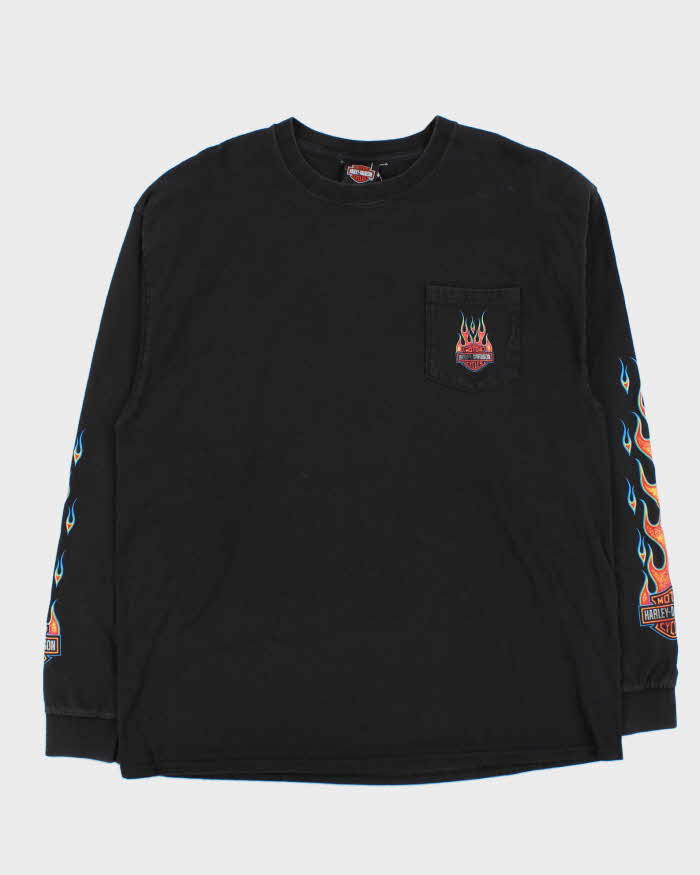 Vintage Harley Davidson Wyoming Flame Graphic Long Sleeve T-Shirt - XL