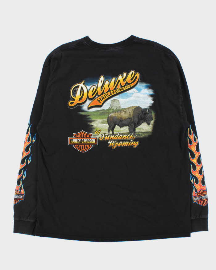 Vintage Harley Davidson Wyoming Flame Graphic Long Sleeve T-Shirt