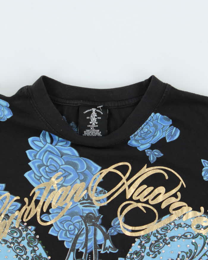 Vintage Y2K Christian Audiger Rhinestone Graphic Crewneck T-Shirt - XL