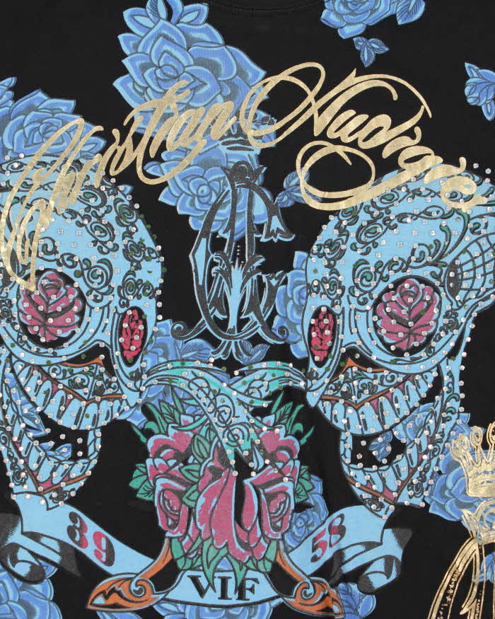 Vintage Y2K Christian Audiger Rhinestone Graphic Crewneck T-Shirt - XL