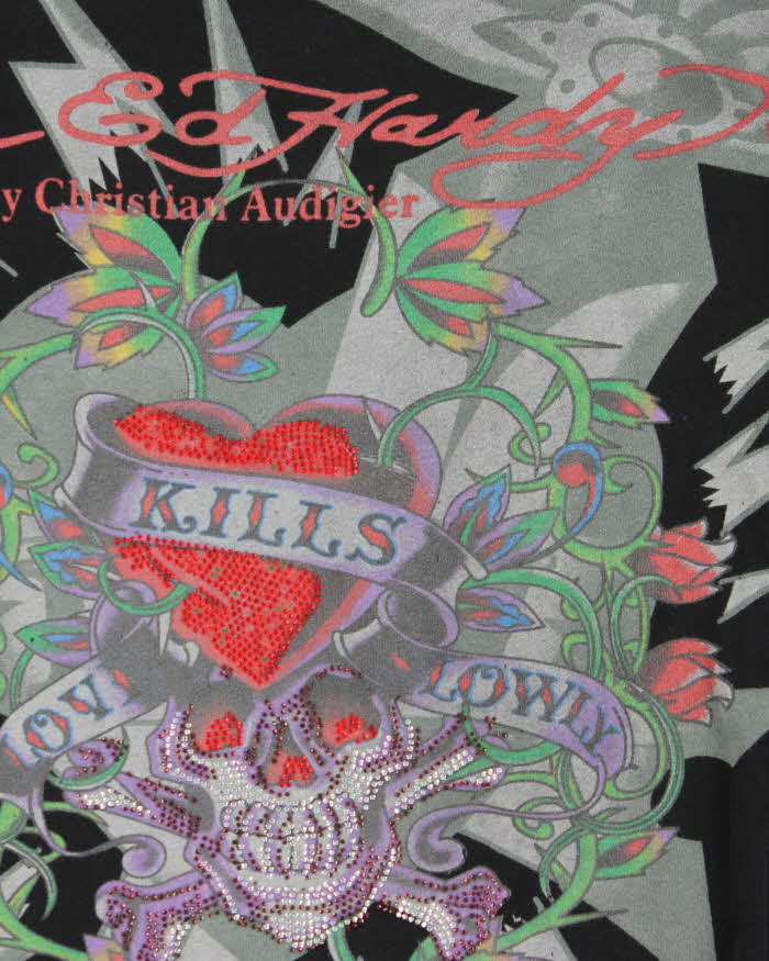 Vintage Y2K 00s Ed Hardy Rhinestone Graphic Long Sleeve T-Shirt - M