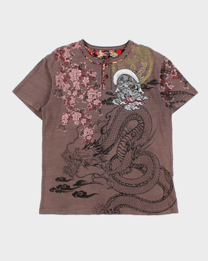 Vintage Y2K 00s B&T Sukajan Japan Embroidered Henley T-Shirt - L