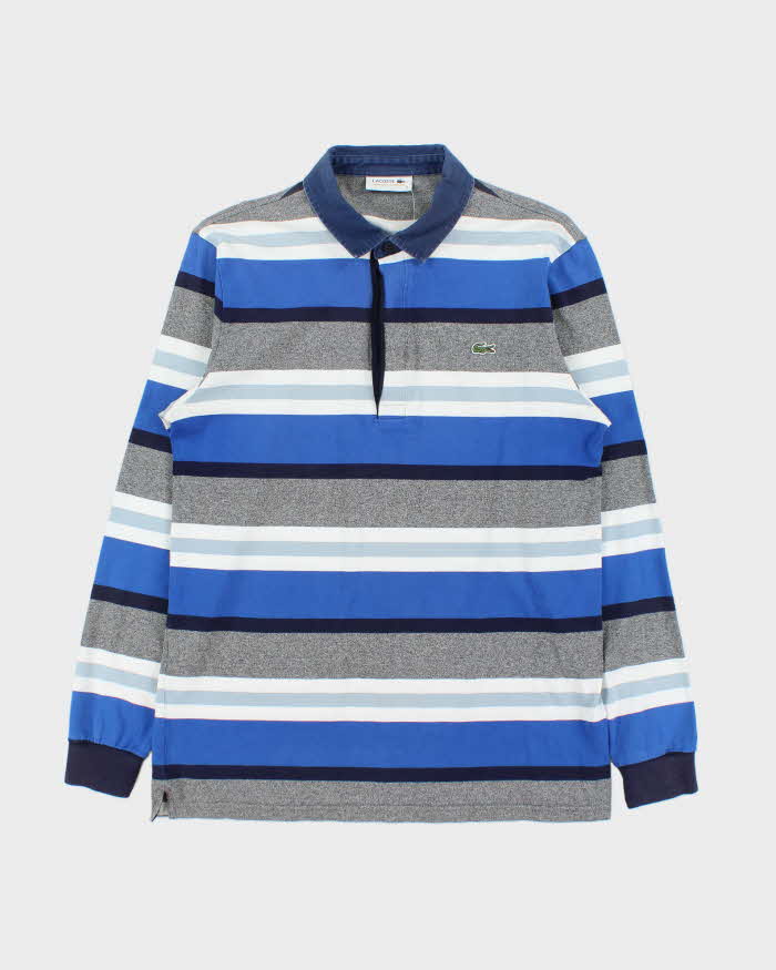 Vintage Lacoste Striped Denim Collar Long Sleeve Polo Shirt - S