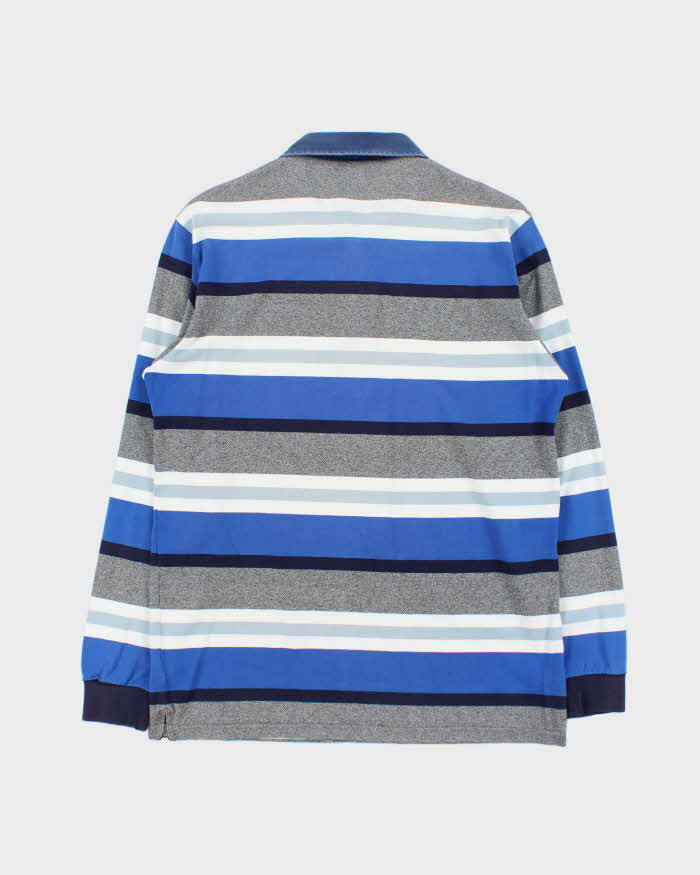 Vintage Lacoste Striped Denim Collar Long Sleeve Polo Shirt - S