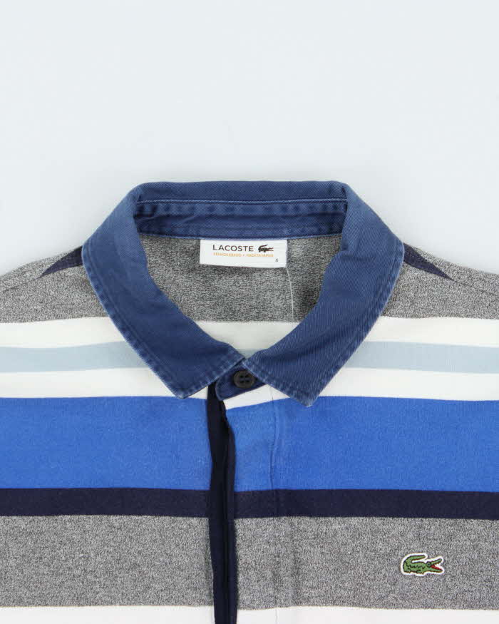 Vintage Lacoste Striped Denim Collar Long Sleeve Polo Shirt - S