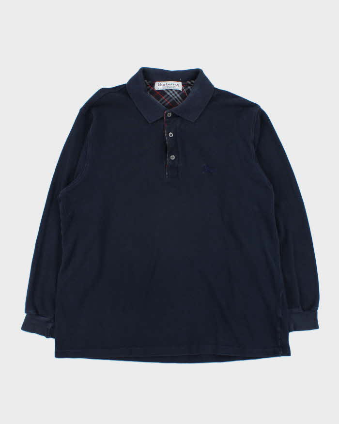 Vintage 1990s Burberry Nova Check Detailed Long Sleeve Polo Shirt - L