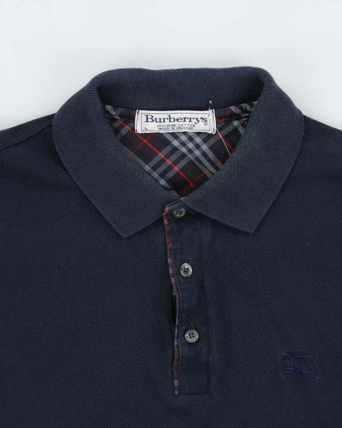 Vintage 1990s Burberry Nova Check Detailed Long Sleeve Polo Shirt - L