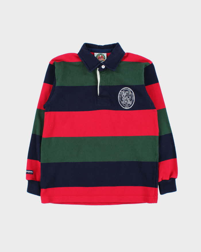 Vintage 1990s Barbarian Lakefield College Striped Heavyweight Long Sleeve Rugby Shirt - XS