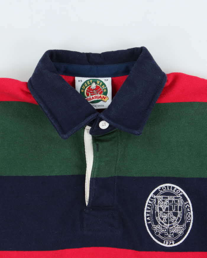 Vintage 1990s Barbarian Lakefield College Striped Heavyweight Long Sleeve Rugby Shirt - XS