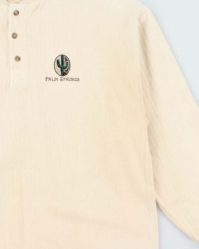 Vintage 1990s Crazy Shirts Palm Springs Ribbed Oversized Long Sleeve Henley T-Shirt - S