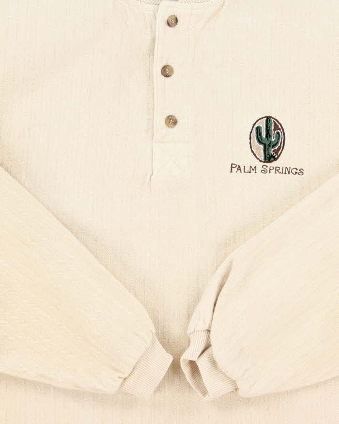 Vintage 1990s Crazy Shirts Palm Springs Ribbed Oversized Long Sleeve Henley T-Shirt - S