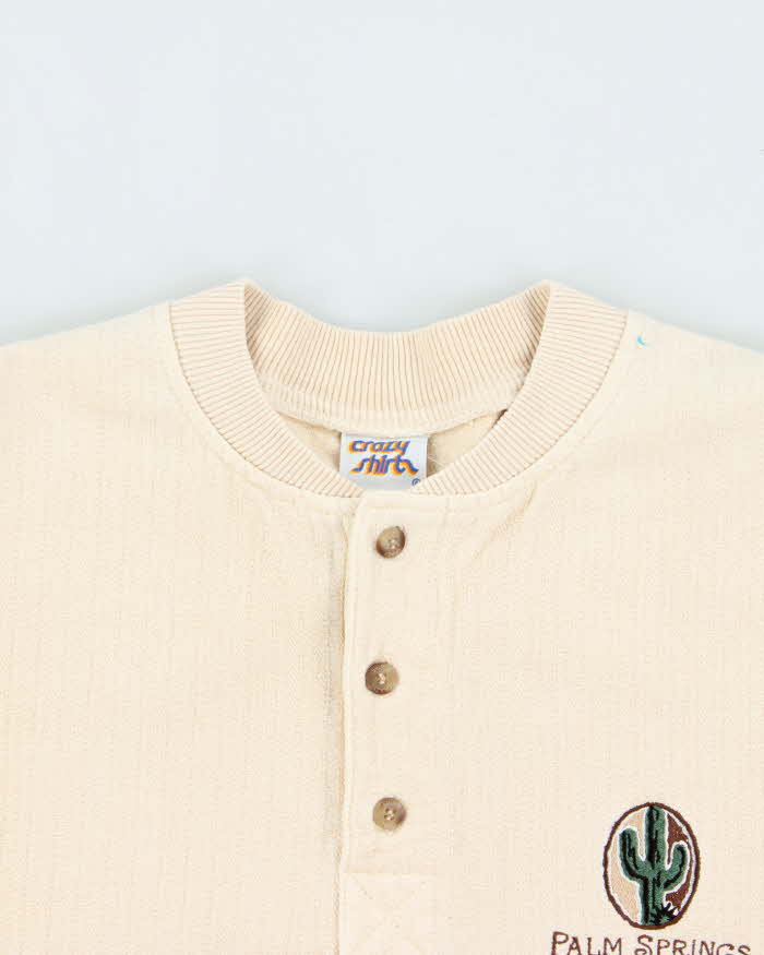 Vintage 1990s Crazy Shirts Palm Springs Ribbed Oversized Long Sleeve Henley T-Shirt - S