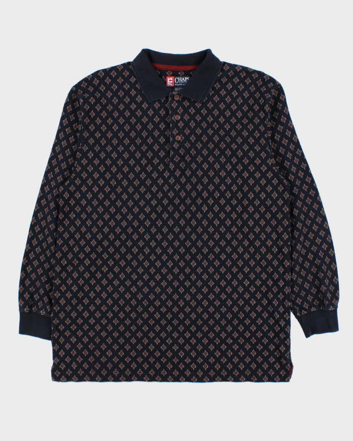 Vintage 1990s Chaps Ralph Lauren Patterned Long Sleeve Polo Shirt - L