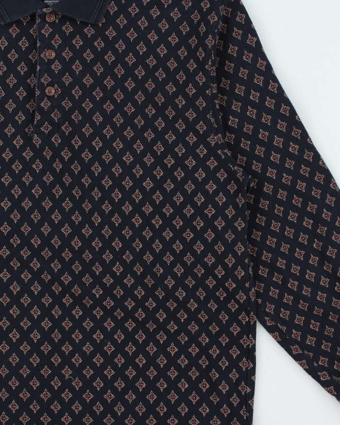 Vintage 1990s Chaps Ralph Lauren Patterned Long Sleeve Polo Shirt - L