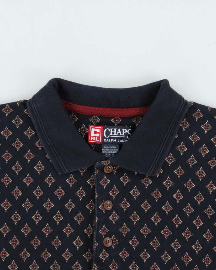 Vintage 1990s Chaps Ralph Lauren Patterned Long Sleeve Polo Shirt - L