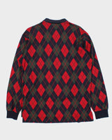 Vintage 1990s Polo Ralph Lauren Argyle Print Long Sleeve Polo Shirt - M