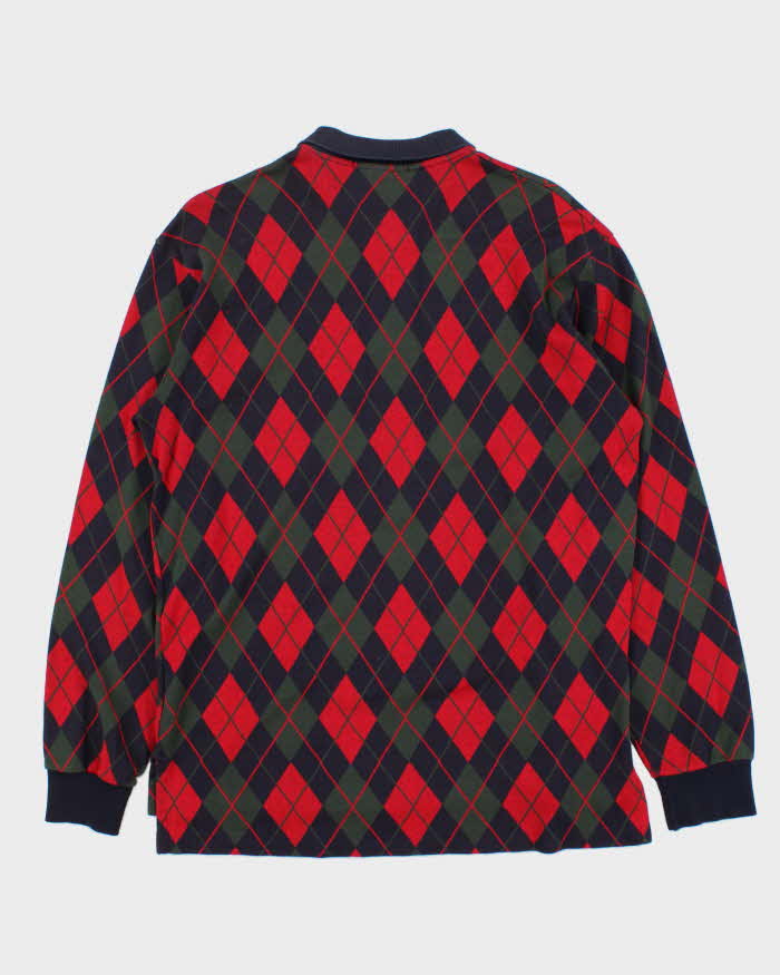 Vintage 1990s Polo Ralph Lauren Argyle Print Long Sleeve Polo Shirt - M