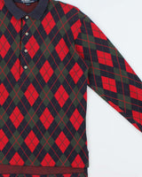 Vintage 1990s Polo Ralph Lauren Argyle Print Long Sleeve Polo Shirt - M