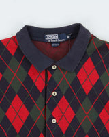 Vintage 1990s Polo Ralph Lauren Argyle Print Long Sleeve Polo Shirt - M