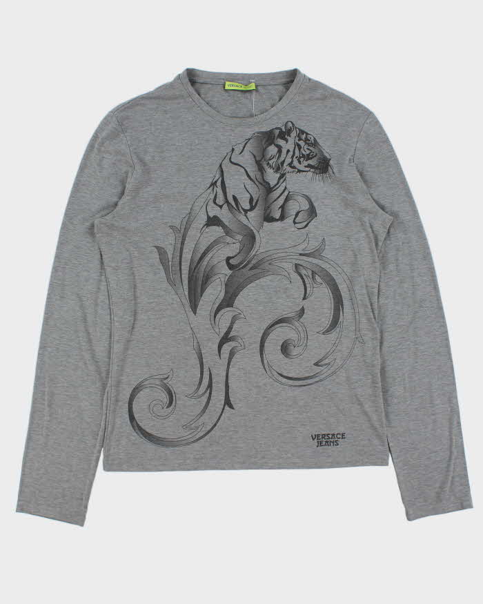 Vintage Y2K 00s Versace Jeans Tiger Print Long Sleeve T-Shirt - M