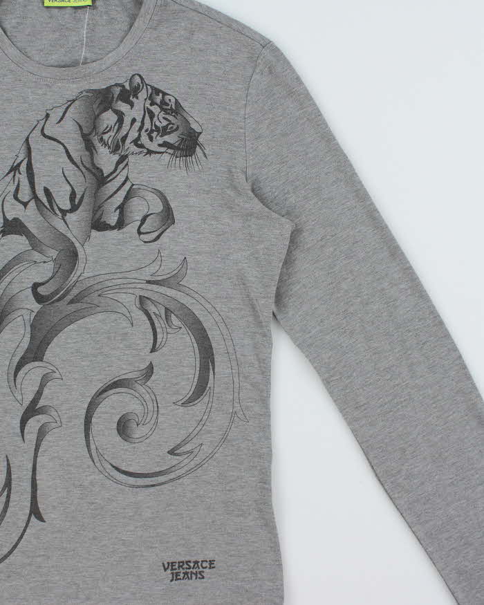 Vintage Y2K 00s Versace Jeans Tiger Print Long Sleeve T-Shirt - M
