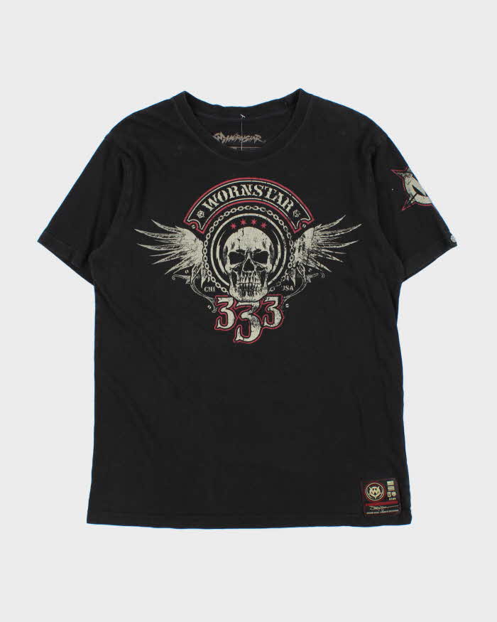 Vintage Y2K 00s Wornstar USA Crewneck Biker T-Shirt - L