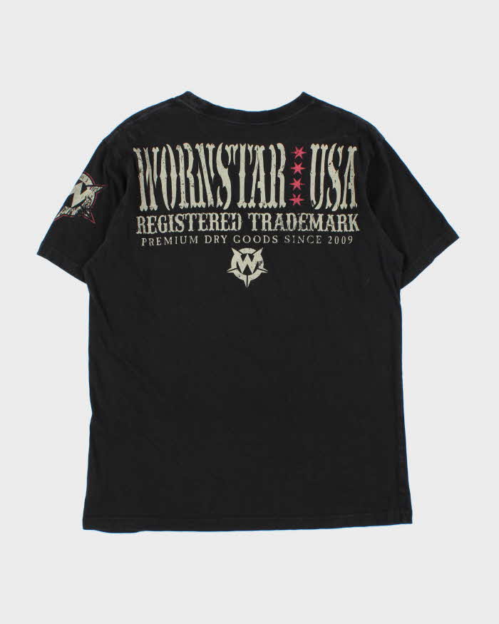 Vintage Y2K 00s Wornstar USA Crewneck Biker T-Shirt - L