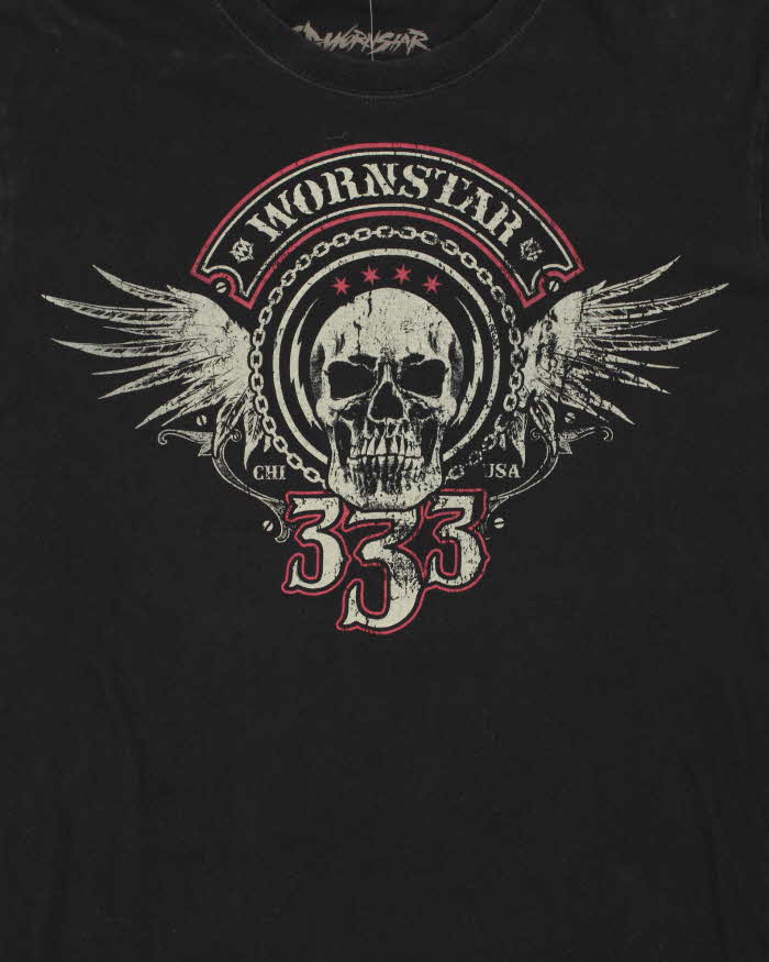 Vintage Y2K 00s Wornstar USA Crewneck Biker T-Shirt - L