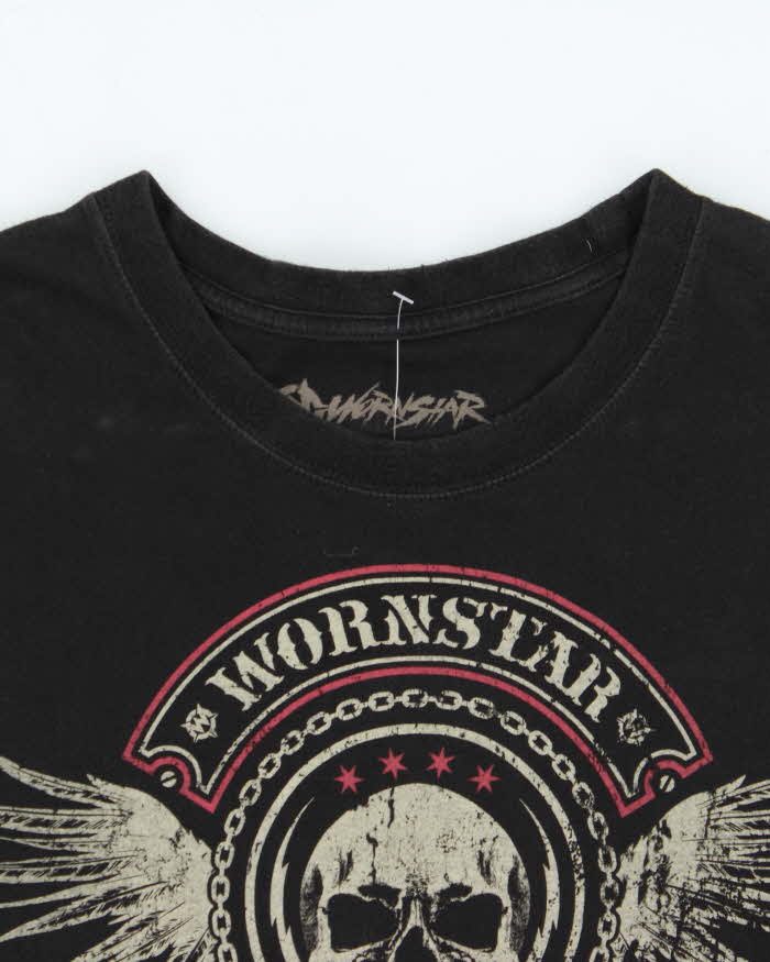 Vintage Y2K 00s Wornstar USA Crewneck Biker T-Shirt - L