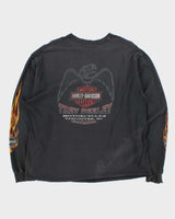 Vintage Y2K 00s Harley Davidson Trev Deeley Faded Flame Distressed Long Sleeve Crewneck T-Shirt - XL