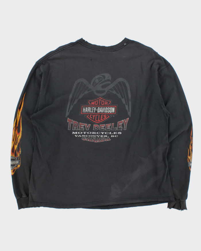 Vintage Y2K 00s Harley Davidson Trev Deeley Faded Flame Distressed Long Sleeve Crewneck T-Shirt - XL