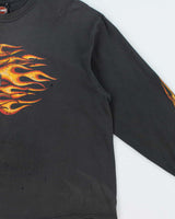 Vintage Y2K 00s Harley Davidson Trev Deeley Faded Flame Distressed Long Sleeve Crewneck T-Shirt - XL