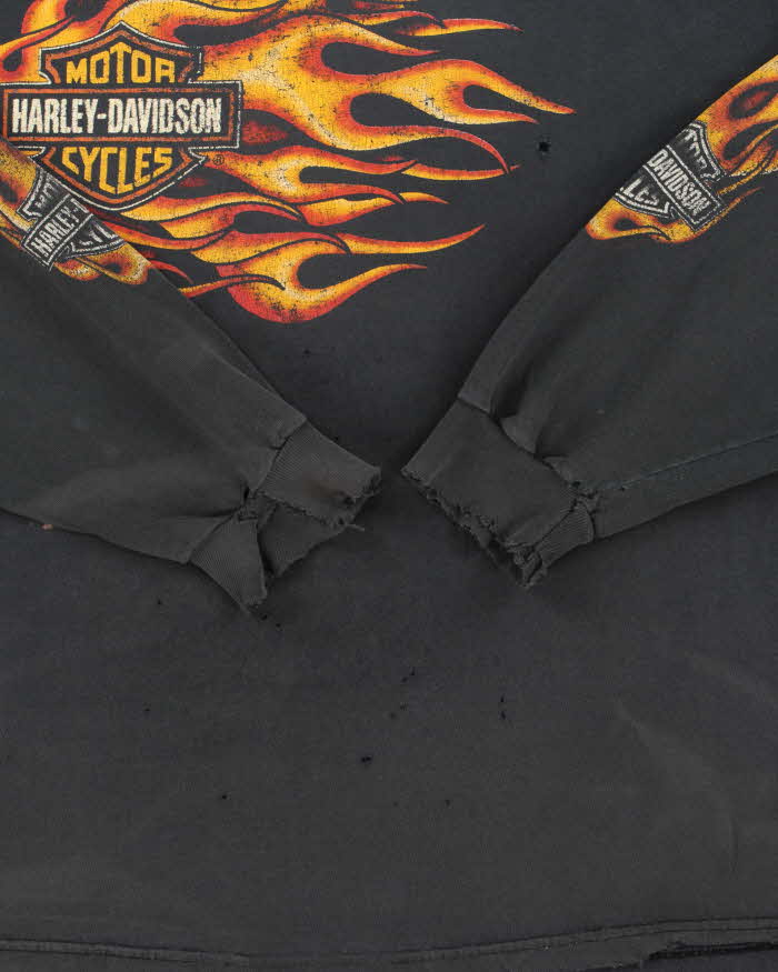 Vintage Y2K 00s Harley Davidson Trev Deeley Faded Flame Distressed Long Sleeve Crewneck T-Shirt - XL