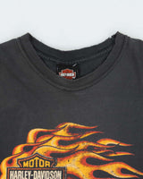 Vintage Y2K 00s Harley Davidson Trev Deeley Faded Flame Distressed Long Sleeve Crewneck T-Shirt - XL