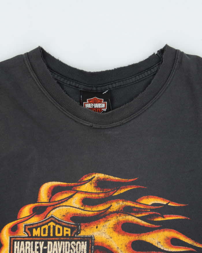 Vintage Y2K 00s Harley Davidson Trev Deeley Faded Flame Distressed Long Sleeve Crewneck T-Shirt - XL