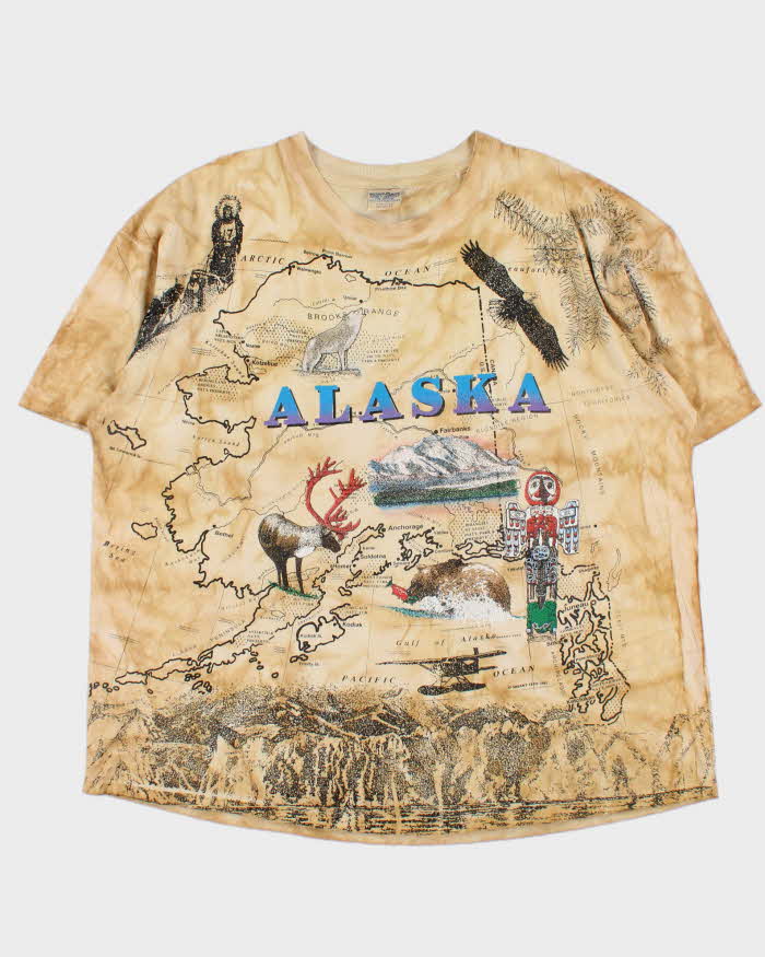 Vintage 1993 Gildan Heavyweight Made In USA Single Stitch Alaska Map Crewneck T-Shirt - XXL