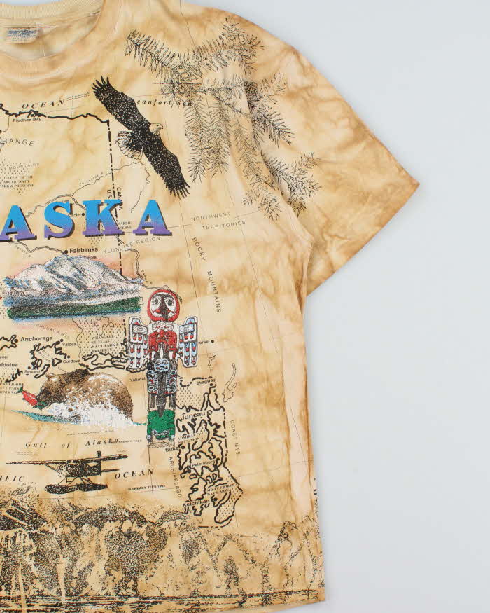 Vintage 1993 Gildan Heavyweight Made In USA Single Stitch Alaska Map Crewneck T-Shirt - XXL