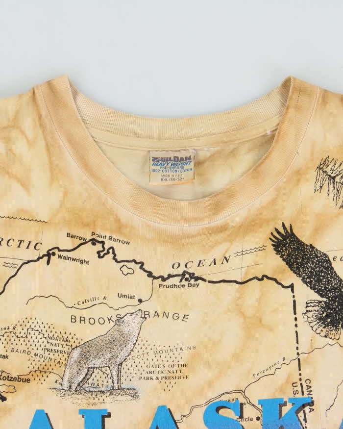 Vintage 1993 Gildan Heavyweight Made In USA Single Stitch Alaska Map Crewneck T-Shirt - XXL