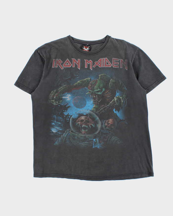 Vintage 1990s Hot Rock Iron Maiden Faded Black Crewneck T-Shirt - L