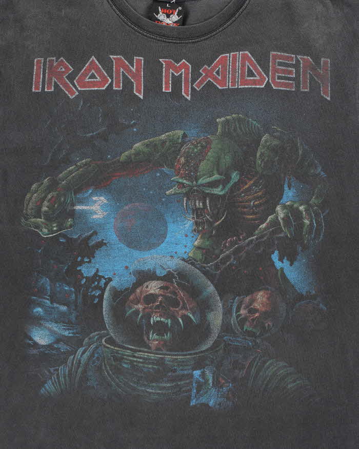 Vintage 1990s Hot Rock Iron Maiden Faded Black Crewneck T-Shirt - L