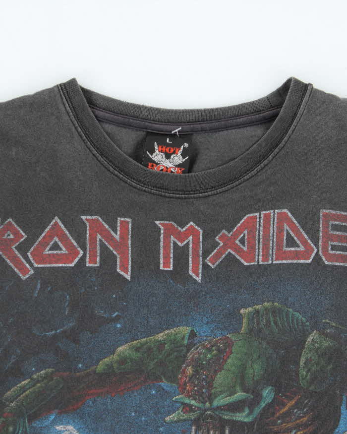 Vintage 1990s Hot Rock Iron Maiden Faded Black Crewneck T-Shirt - L