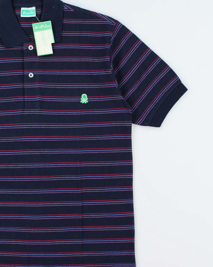 DSWT Vintage 1980s Benetton Striped Tennis Short Sleeve Polo Shirt - L