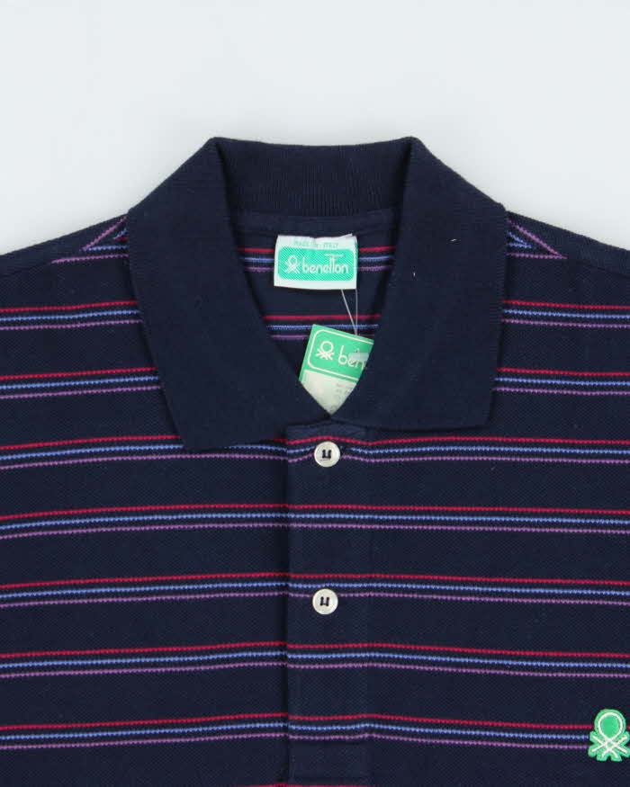 DSWT Vintage 1980s Benetton Striped Tennis Short Sleeve Polo Shirt - L