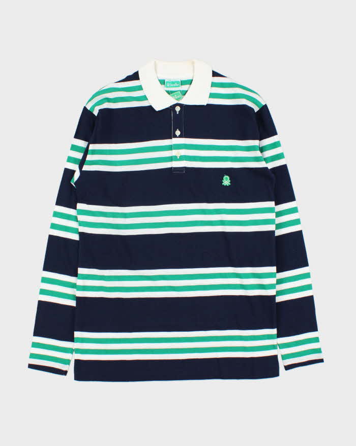 DSWT Vintage 1980s Benetton Striped Tennis Long Sleeve Polo Shirt - M