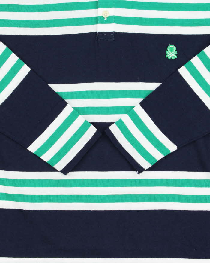 DSWT Vintage 1980s Benetton Striped Tennis Long Sleeve Polo Shirt - M