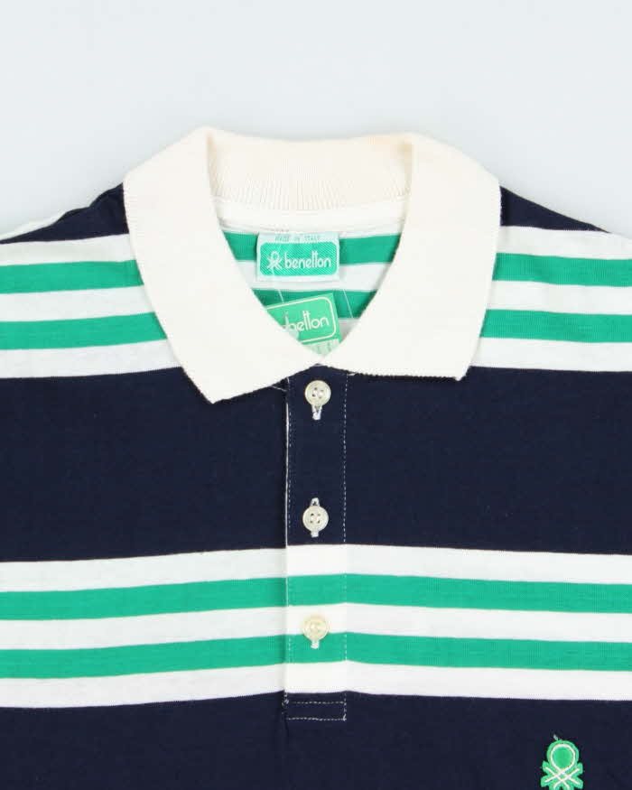 DSWT Vintage 1980s Benetton Striped Tennis Long Sleeve Polo Shirt - M