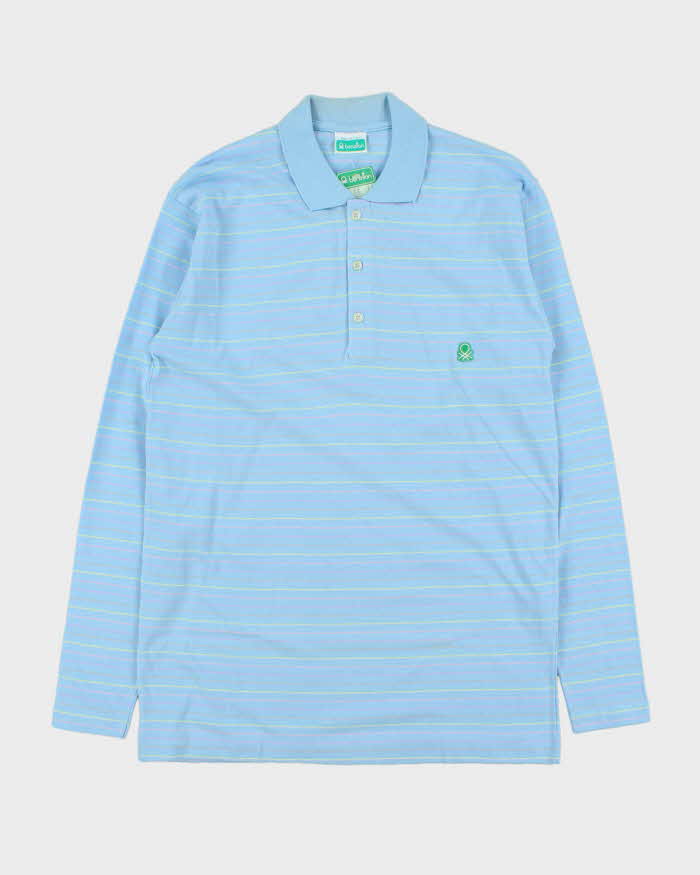 DSWT Vintage 1980s Benetton Striped Tennis Long Sleeve Polo Shirt - L