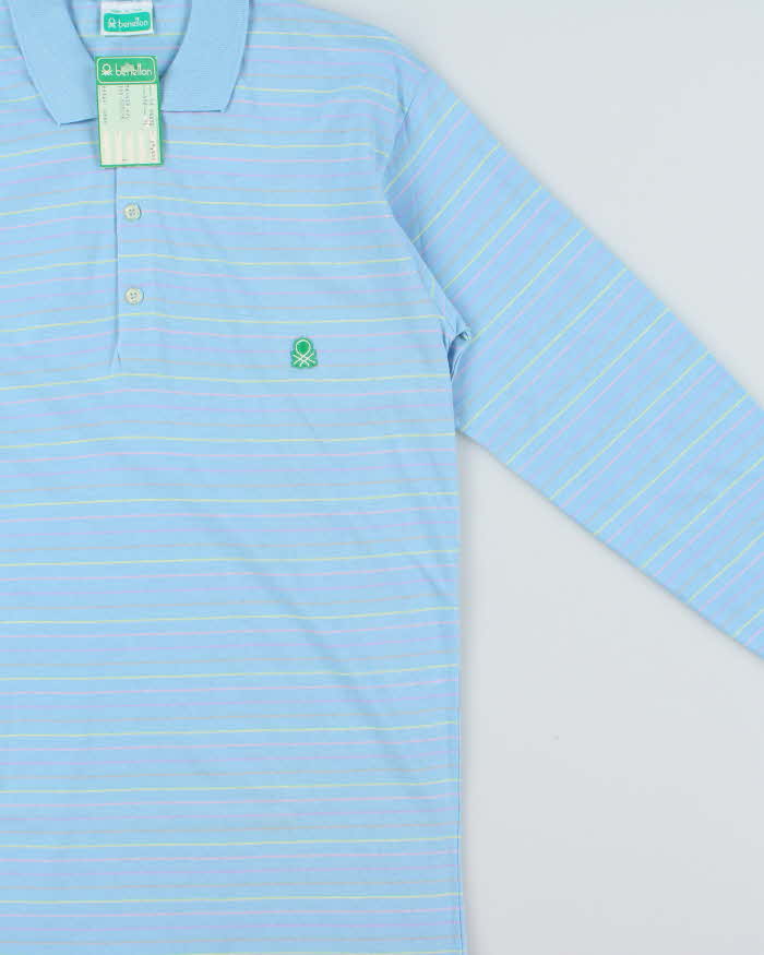 DSWT Vintage 1980s Benetton Striped Tennis Long Sleeve Polo Shirt - L