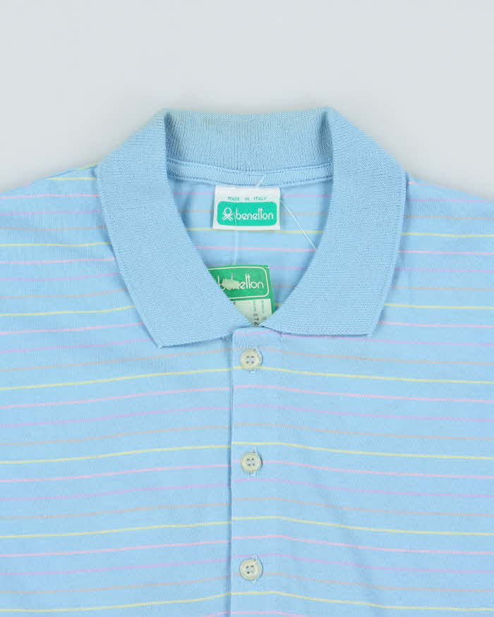 DSWT Vintage 1980s Benetton Striped Tennis Long Sleeve Polo Shirt - L