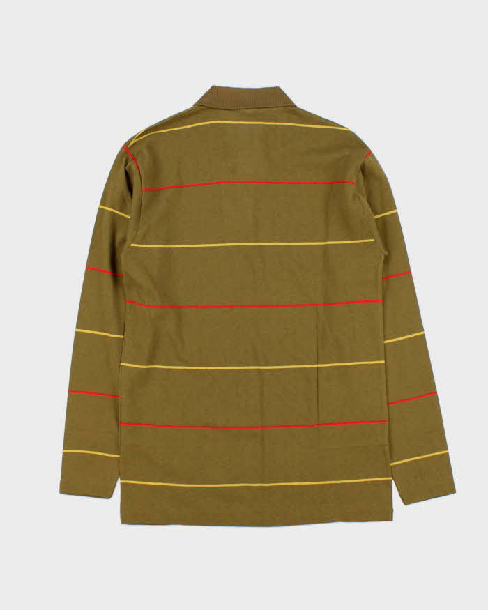 DSWT Vintage 1980s Benetton Khaki Striped Tennis Long Sleeve Polo Shirt - S